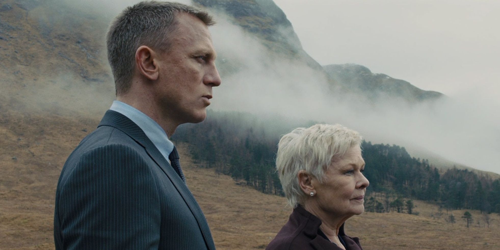 Bond and M stand near his childhood home in Skyfall