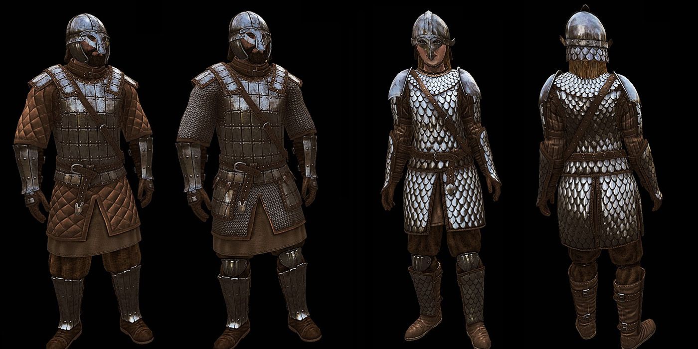 A split image of realistic armor sets for Skyrim