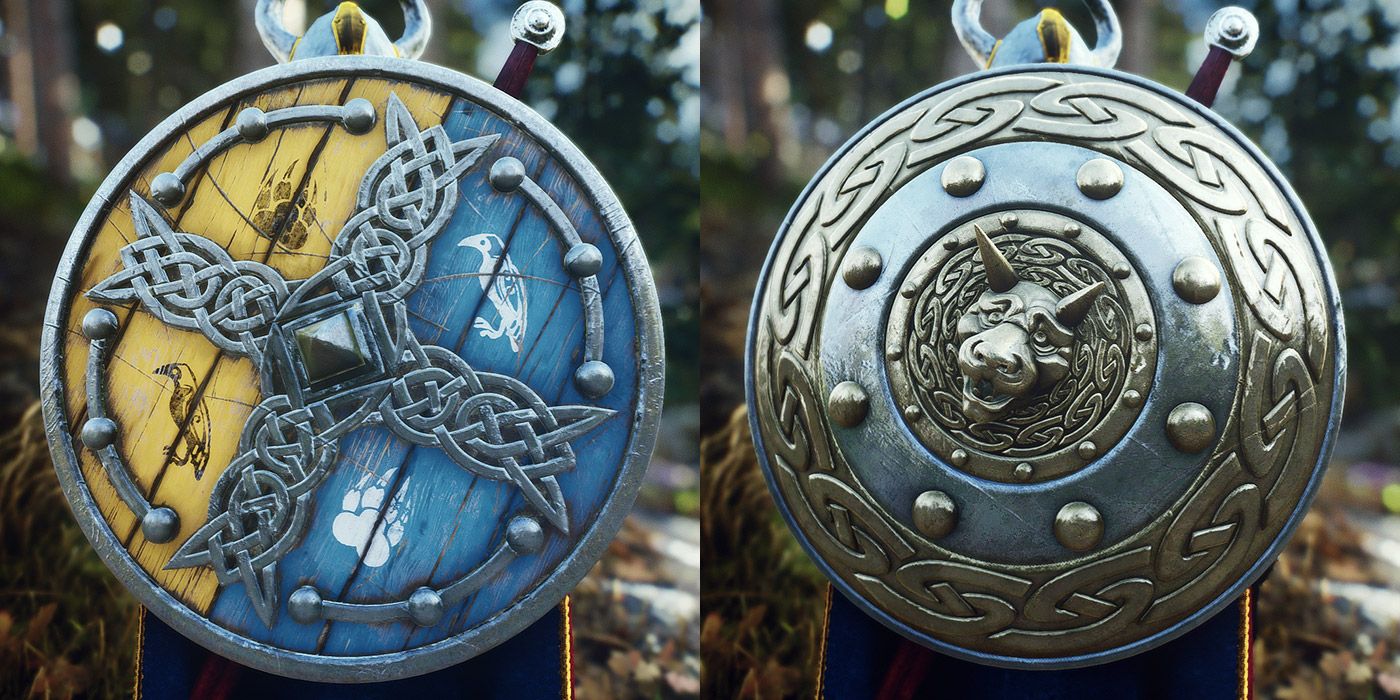 Split image of two brand new shields in Skyrim