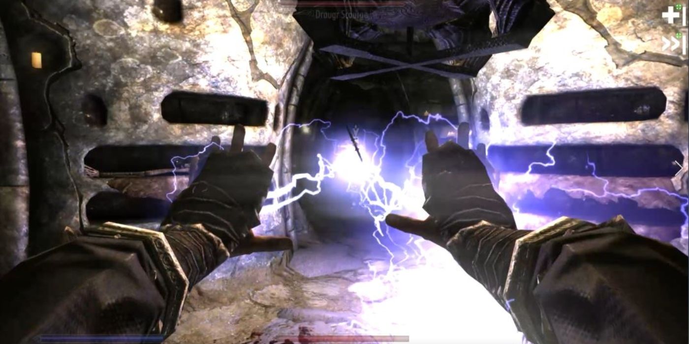 Leveling Destruction in Skyrim adds more utility and damage to spells like Wall of Storms.