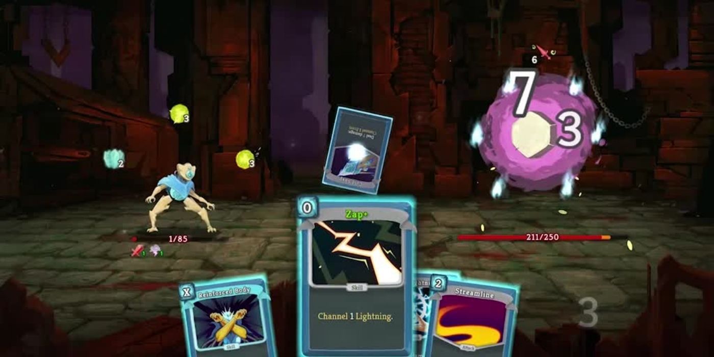 A player battling while using the Defect deck in Slay the Spire