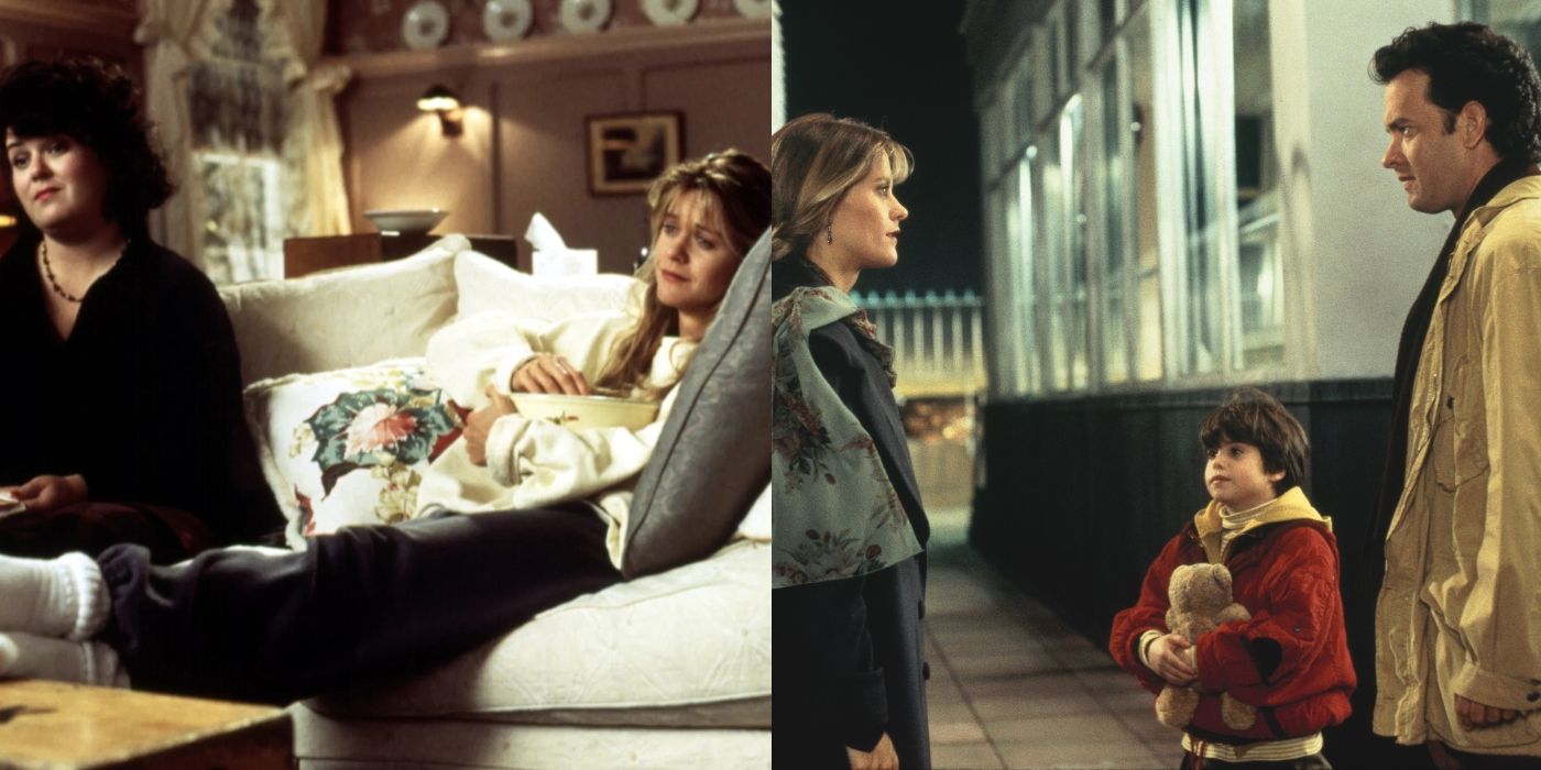Split image of Becky and Annie and Annie, Jonah and Sam in Sleepless In Seattle