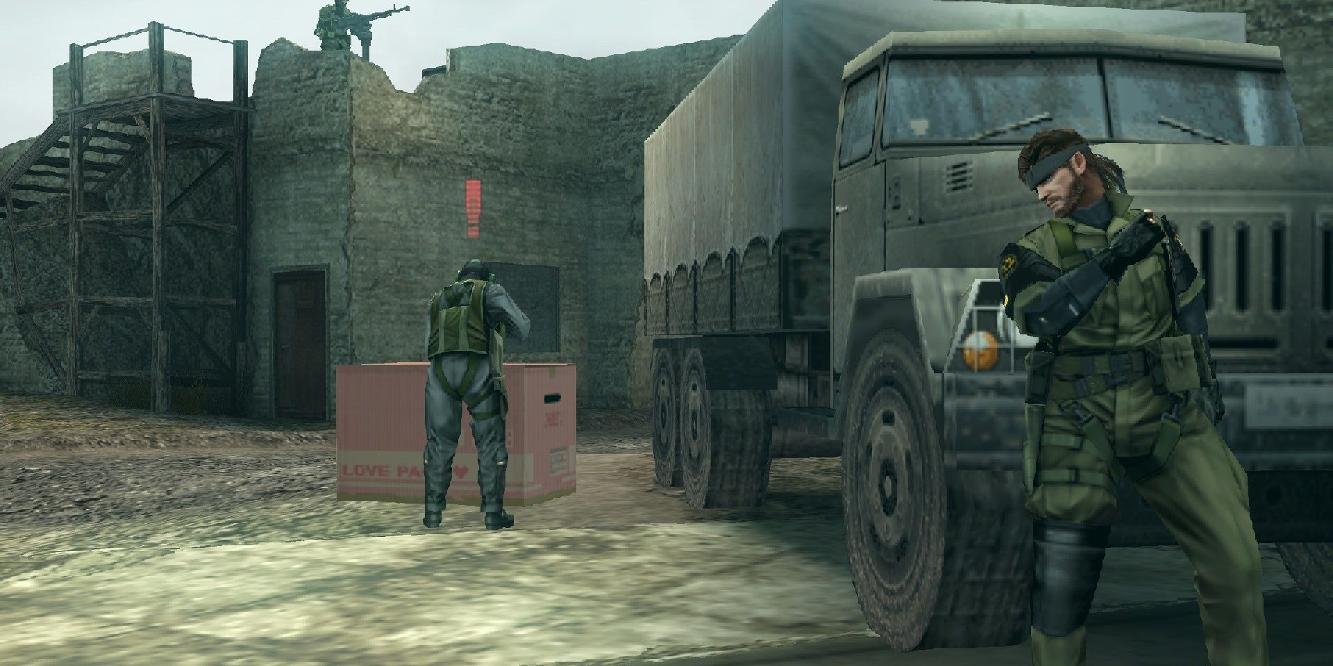 Snake sneaks up on a guard in Metal Gear Solid Peace Walker 