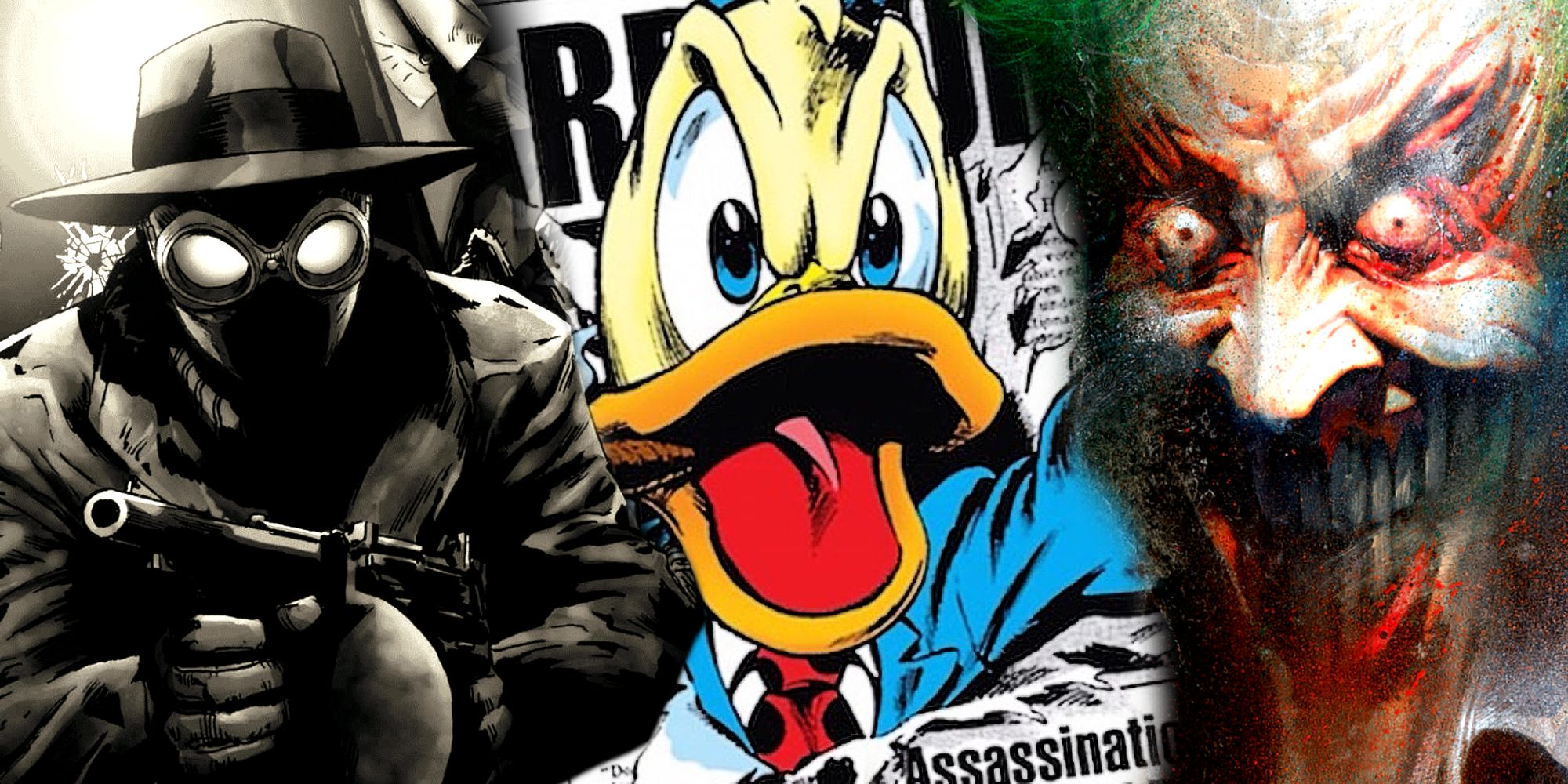Spider-Man Noir, Howard the Duck, and Joker Comics
