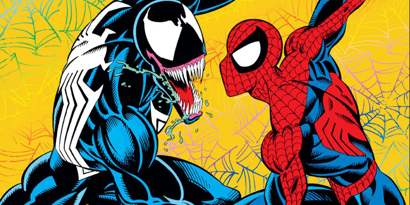 Venom fights Spider-Man in Marvel Comics.
