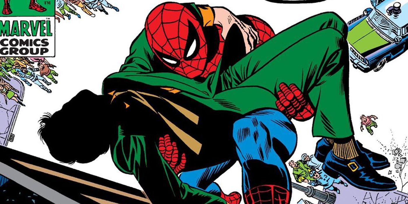 Spider-Man holding a dead George Stacy in Spider-Man 90.