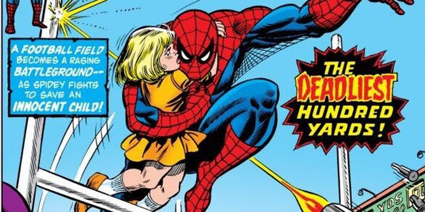 Spider-Man protecting a little girl in issue 153.