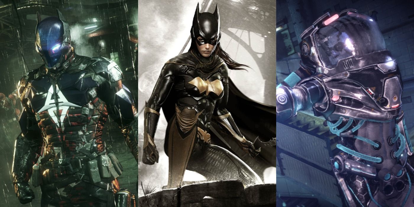Split image of Arkham Knight, Batgirl and Mr Freeze in the Arkham Games