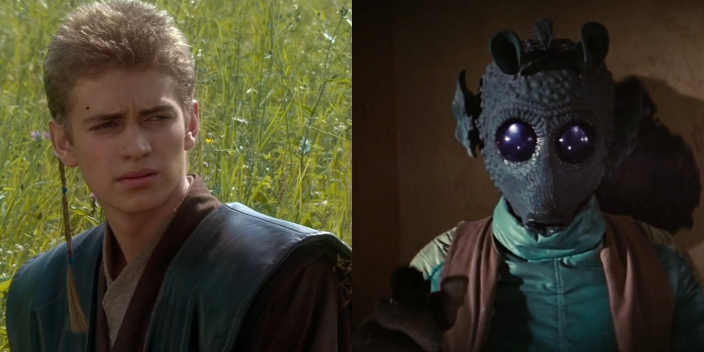 Split image of Anakin Skywalker in Attack of the Clones and Greedo in Star Wars