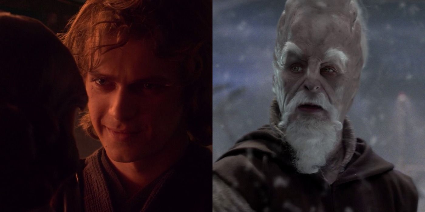 Split image of Anakin talking to Padmé & Ki-Adi-Mundi in Star Wars