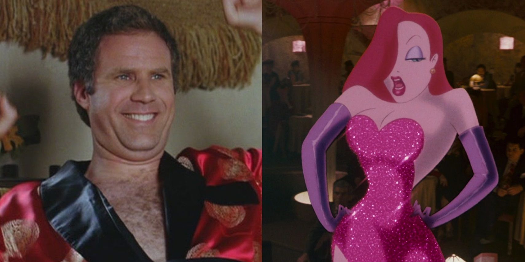 Split image of Chazz Reinhold in Wedding Crashers and Jessica Rabbit in Who Framed Roger Rabbit