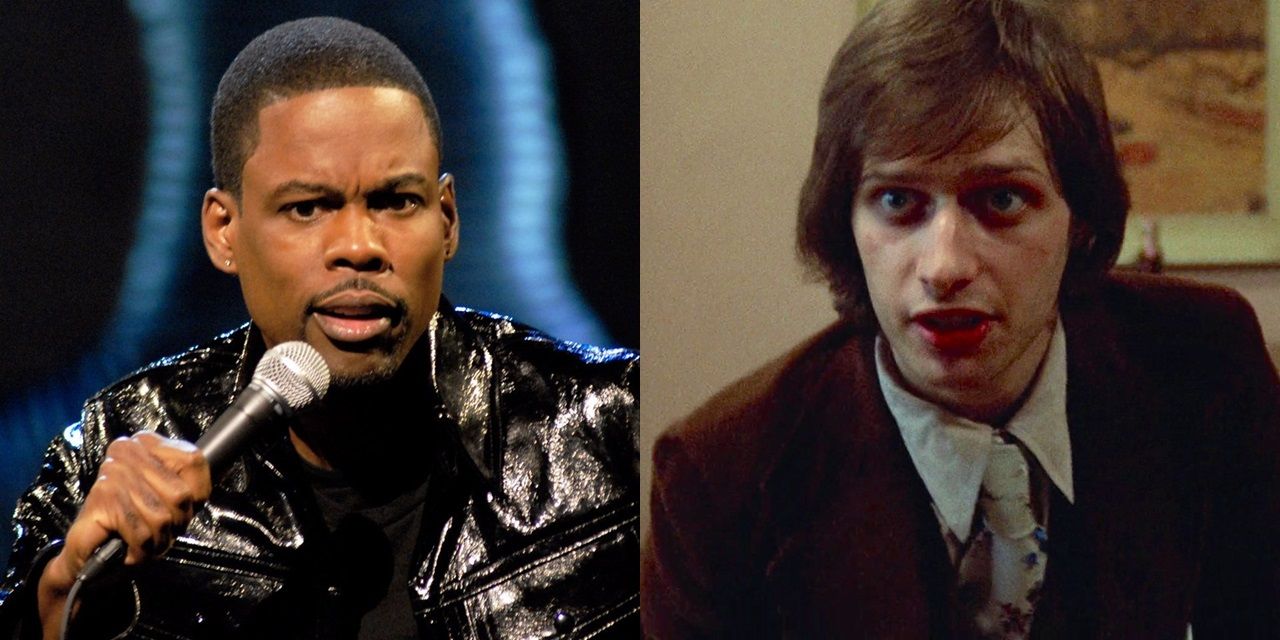 Split image of Chris Rock doing standup and Easy Andy in Taxi Driver