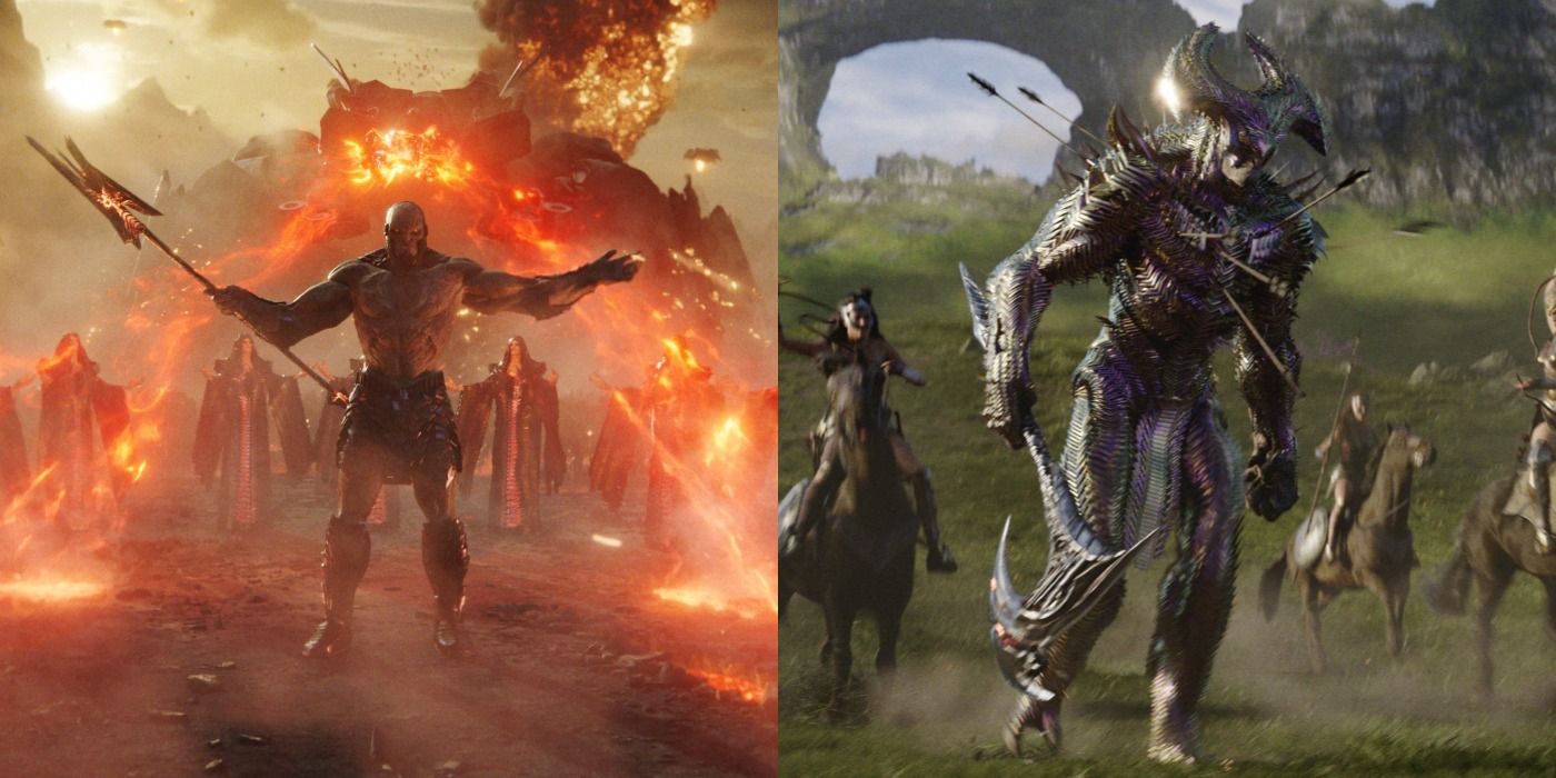 Split image of Darkseid and Steppenwolf in Zack Snyder&rsquo;s Justice League