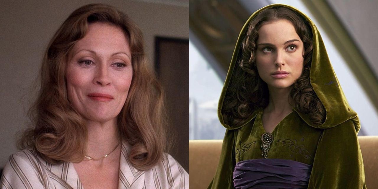 Split image of Faye Dunaway in Network and Natalie Portman in Revenge of the Sith