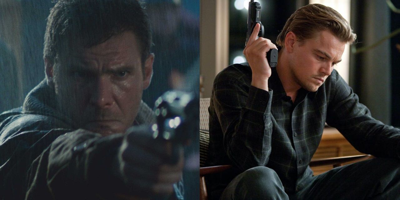 Split image of Harrison Ford in Blade Runner and Leonardo DiCaprio in Inception