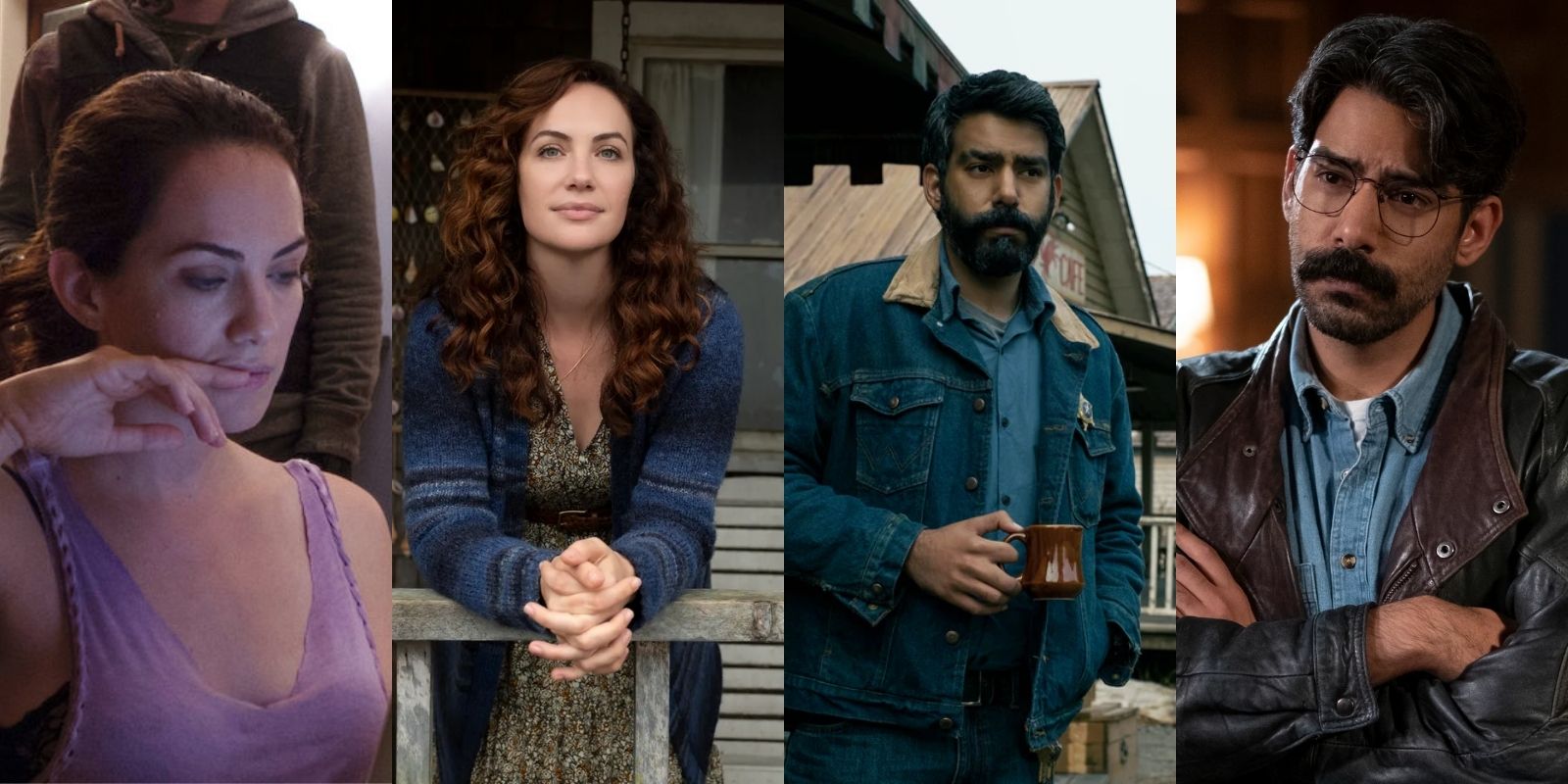 Split image of Kate Siegel in Hush and Midnight Mass and Rahul Kohli in Midnight Mass and The Haunting of Bly Manor.
