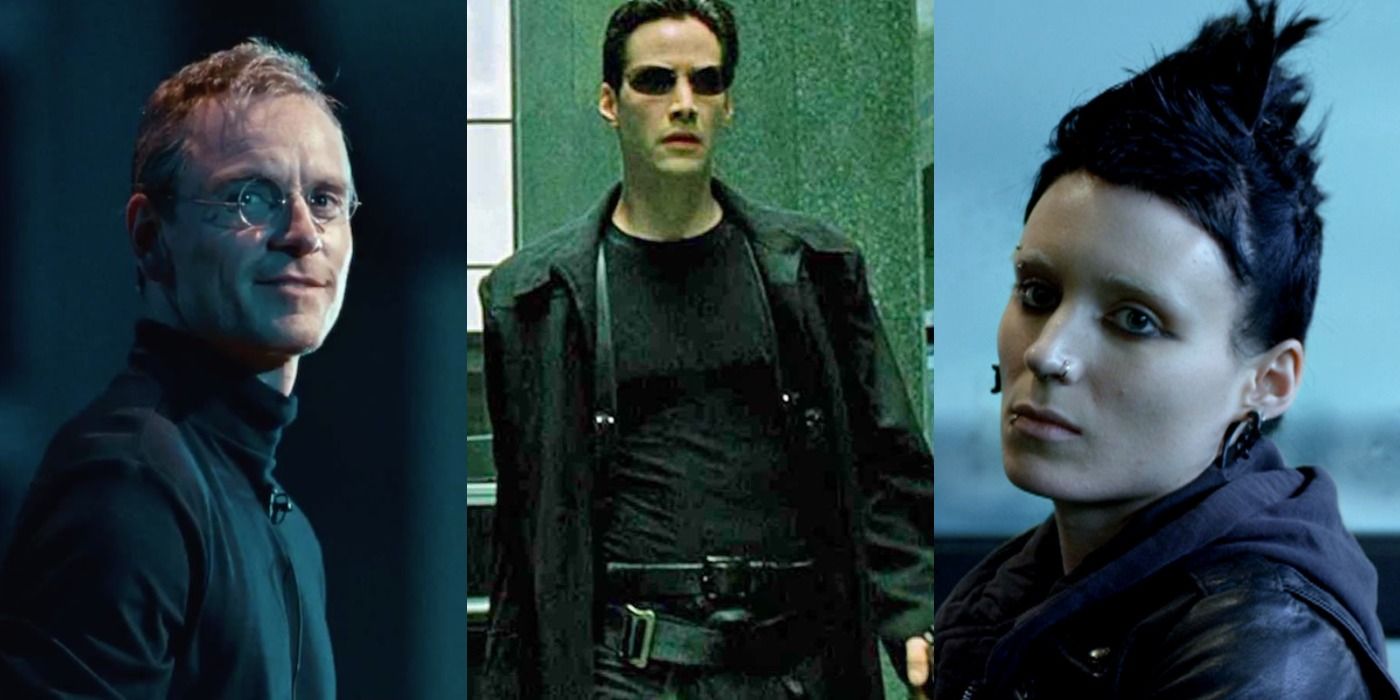 Split image of Steve in Steve Jobs, Neo in The Matrix, and Lisbeth in Girl With The Dragon Tatoo