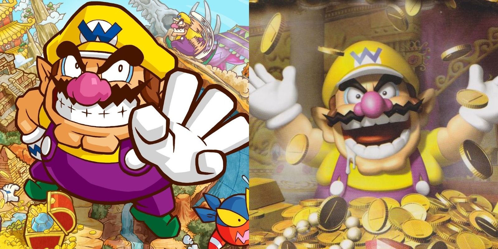 Split image of cover art for Wario Land: Shake It! and Wario World