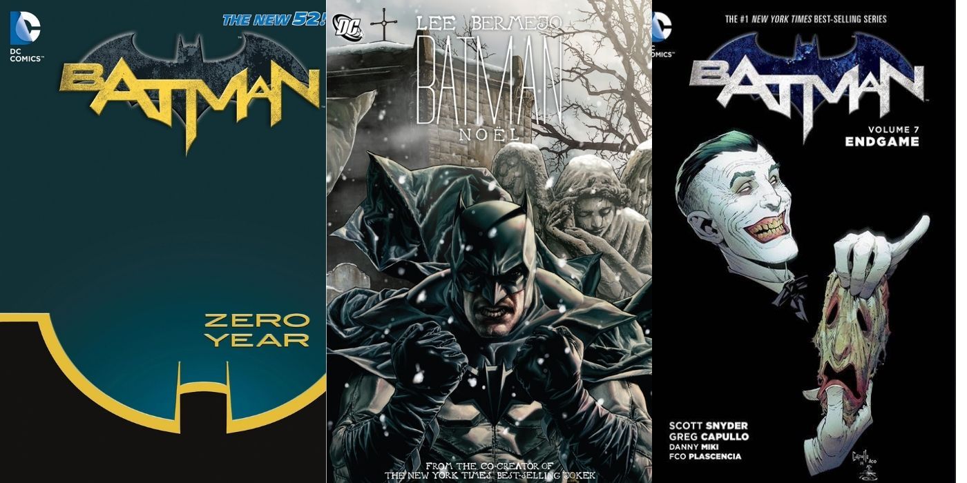 Split images of Batman Zero Year, Noel, and Endgame