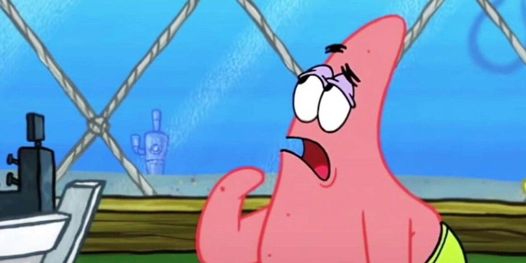 Patrick looking confused at the Krusty Krab in SpongeBob Squarepants