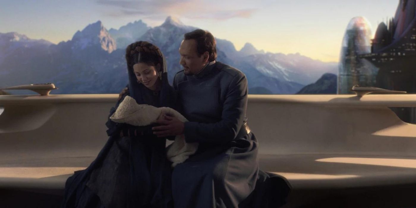 Bail and Beha Organa holding young Leia in Revenge of the Sith.