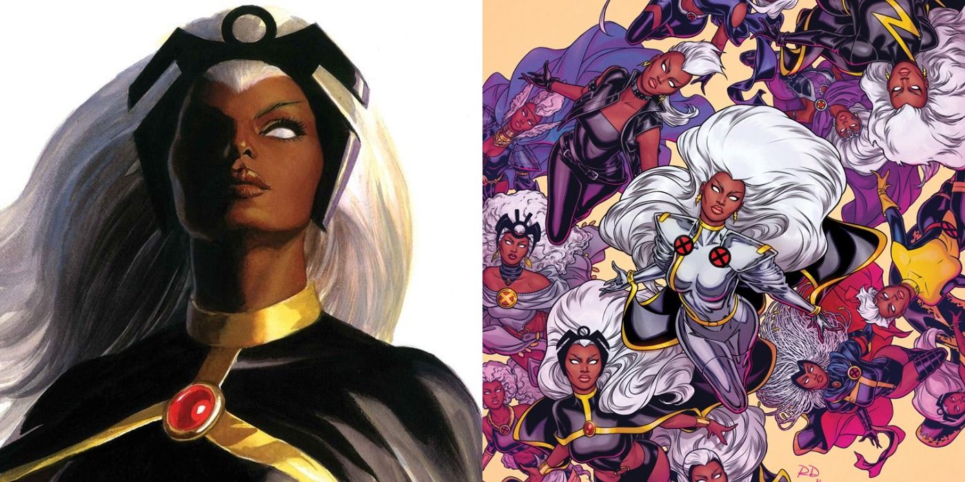 Two side by side images of Storm from the comics.