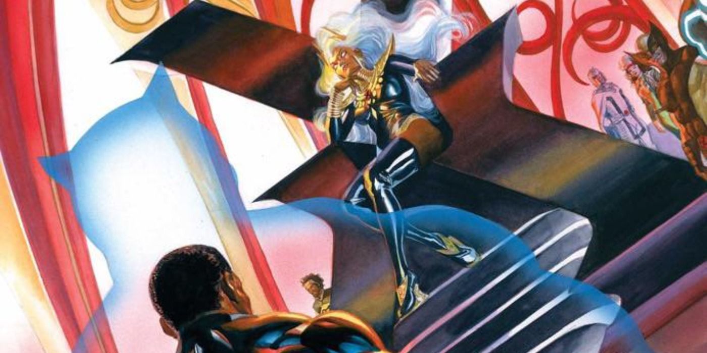 Storm sits on her throne as Regent of Mars in Marvel Comics.