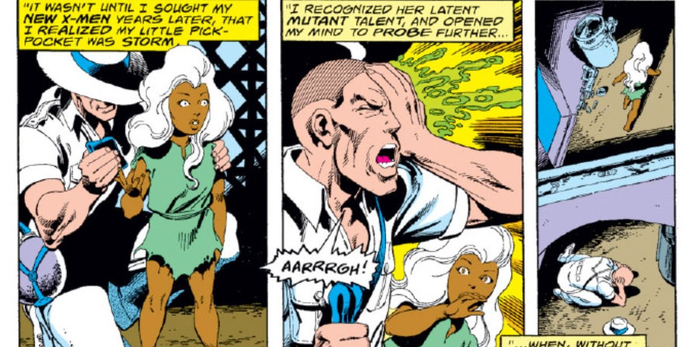 Storm steals from Professor X as a child in Marvel Comics.