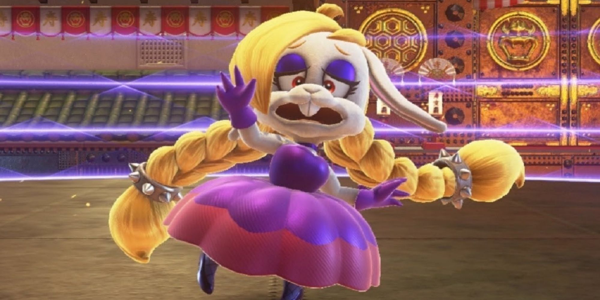 Harriet looking scared during her boss fight in Super Mario Odyssey