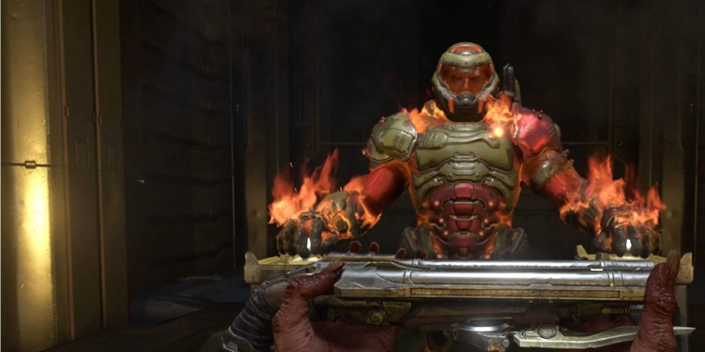 Doom Slayer receives the super shotgun in DOOM Eternal