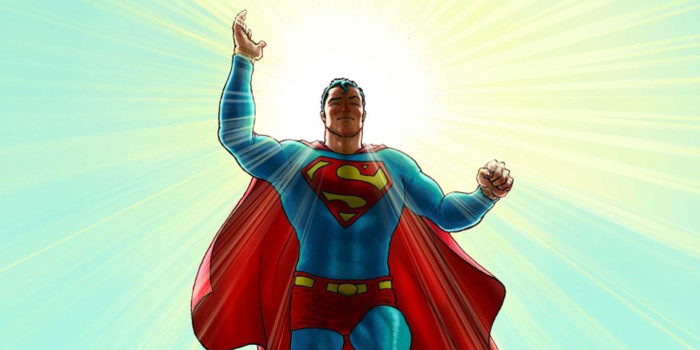 Superman hovering in front of the sun in All-Star Superman comic book.