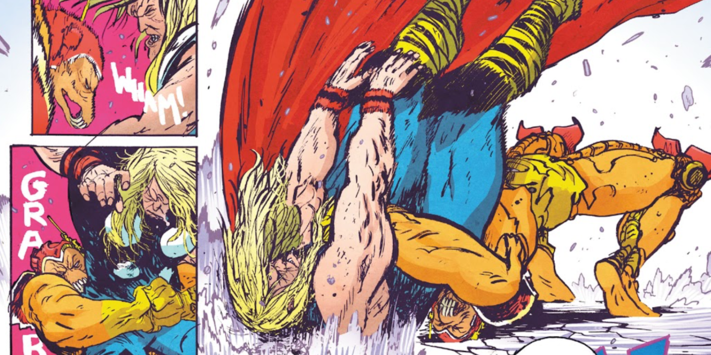 Beta Ray Bill hace un pasado Suplex sobre Thor.