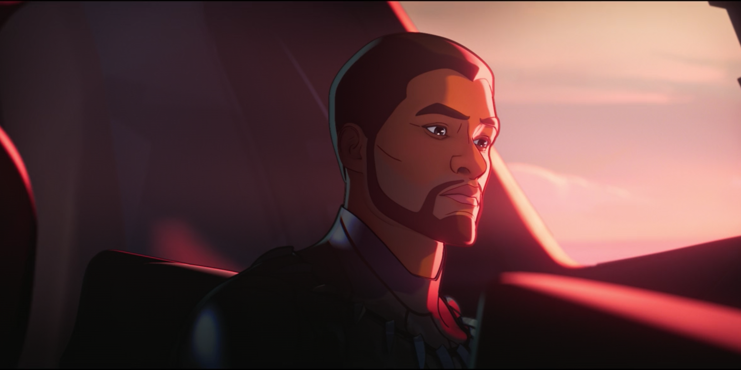 An image of T&rsquo;Challa piloting the Quinjet.