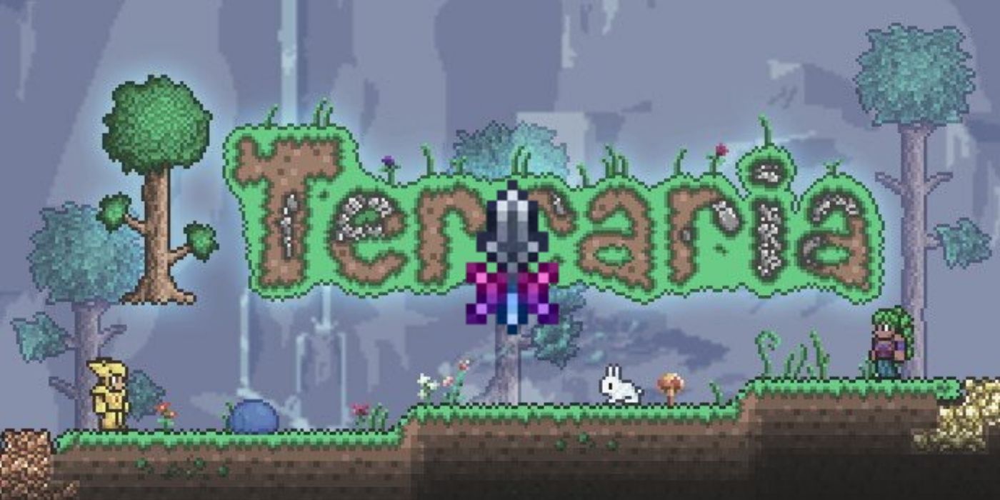 An enchanted dagger against a Terraria background