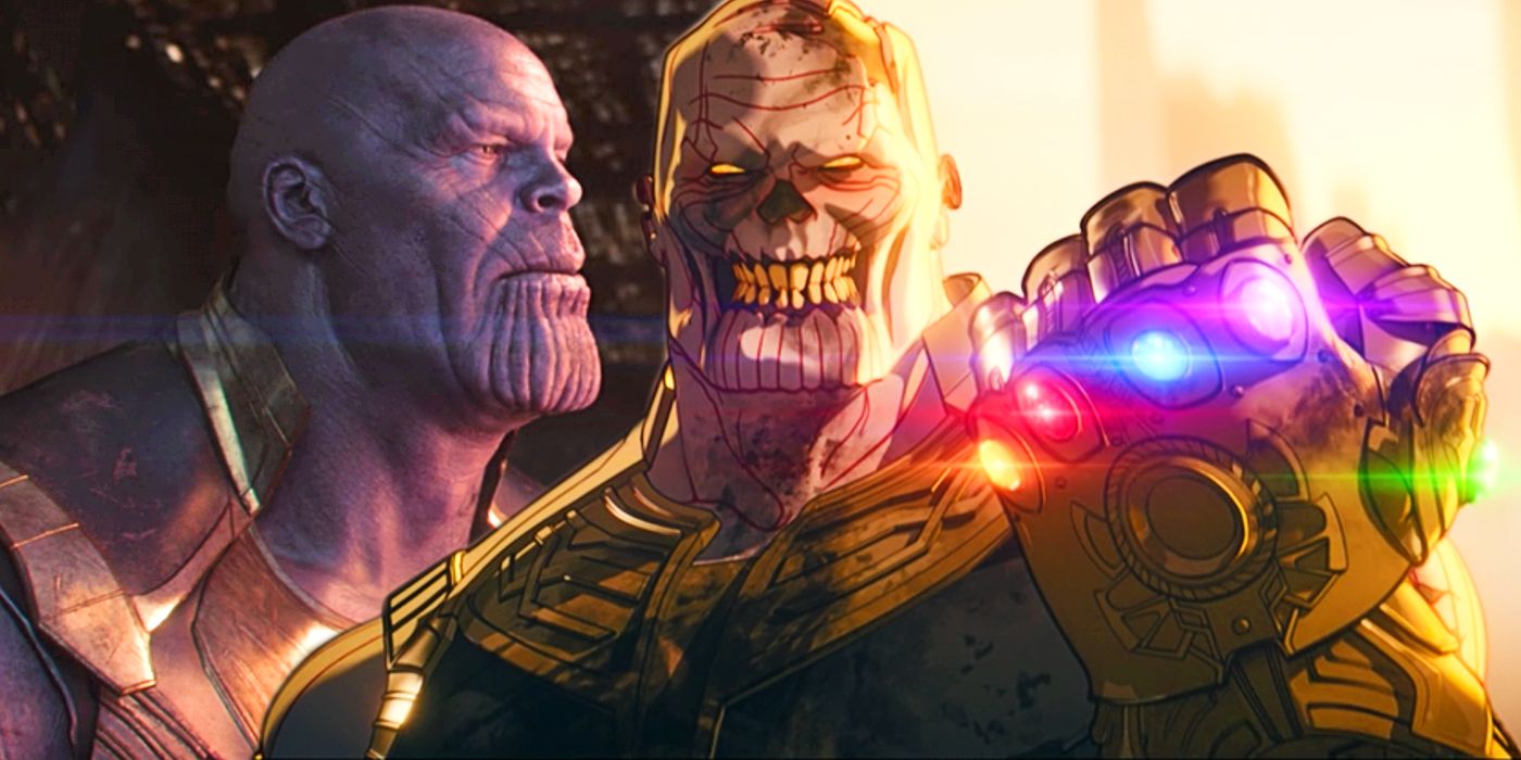 Thanos in Infinity War and Zombie Thanos in What If