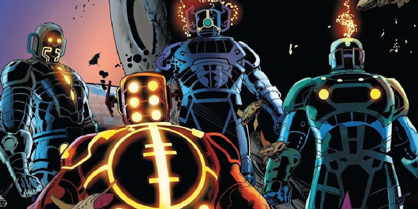 The Celestials gather in space in Marvel Comics.
