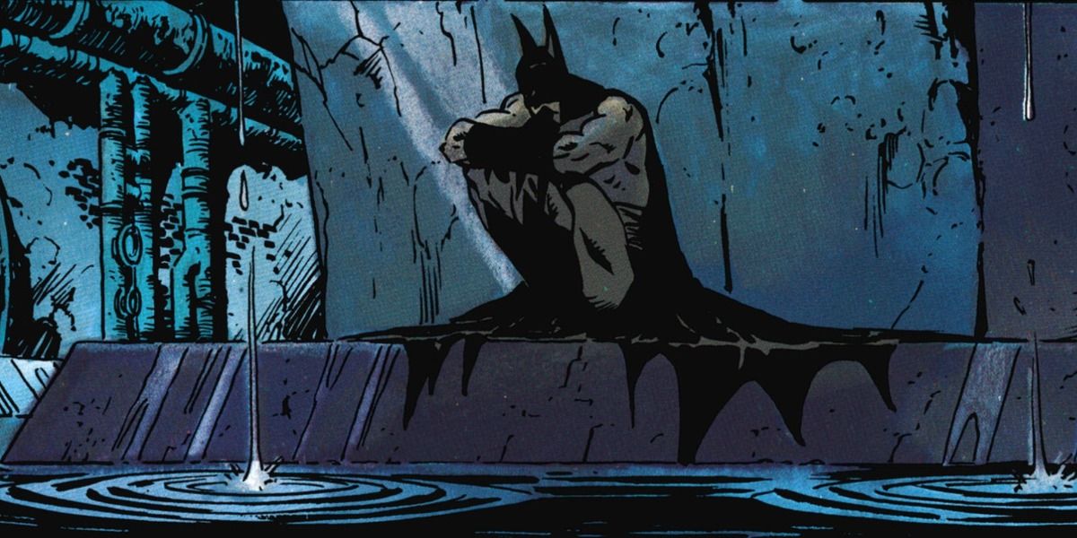 Batman mopes in the sewers.