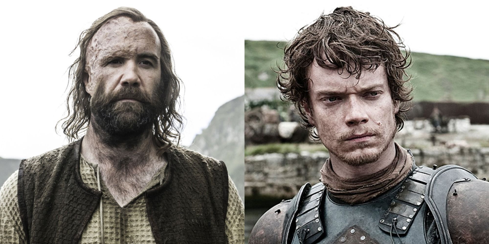 Split image of Rory McCann as The Hound and Alfie Allen as Theon Greyjoy in Game of Thrones