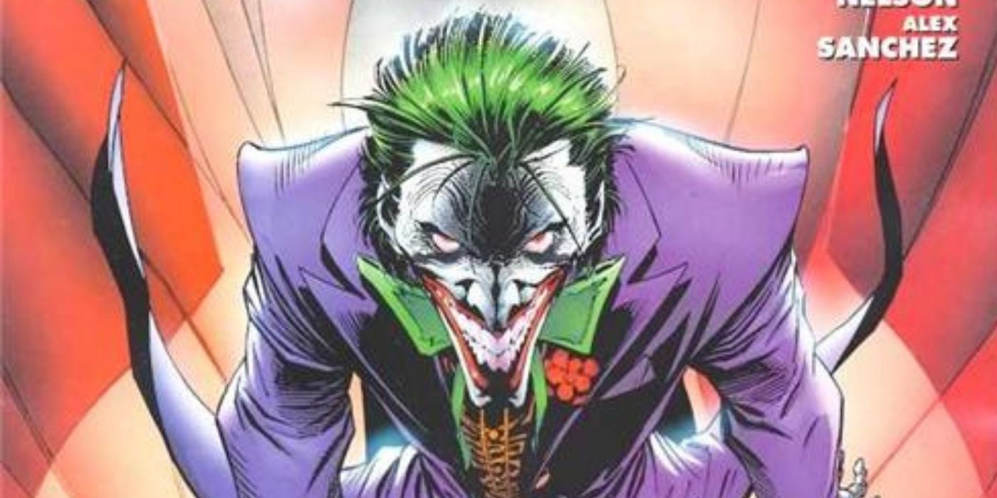 The Joker smiling and looking upwards on the cover of Joker&rsquo;s Asylum