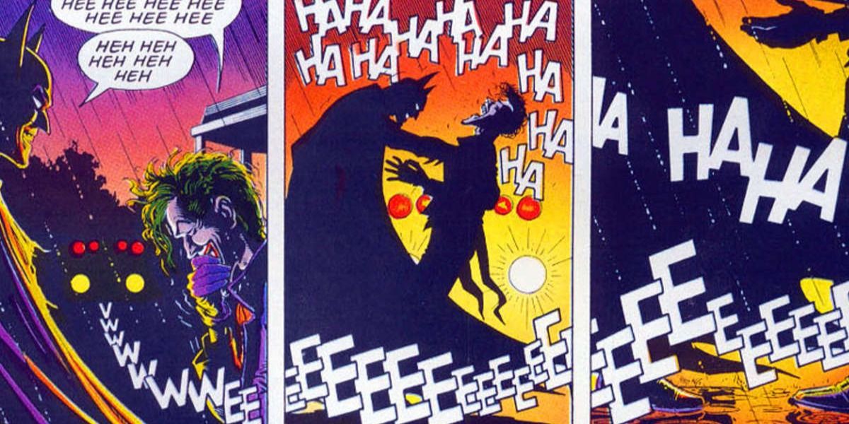 Batman seemingly strangles The Joker.