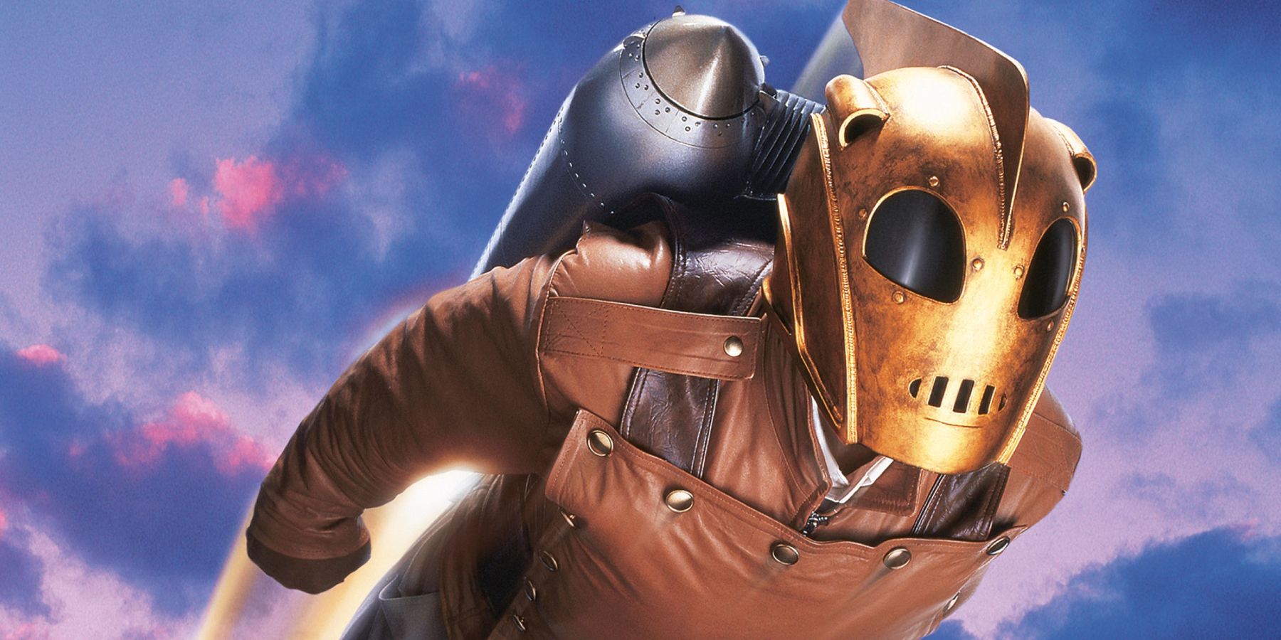 The Rocketeer flying across the sky in The Rocketeer