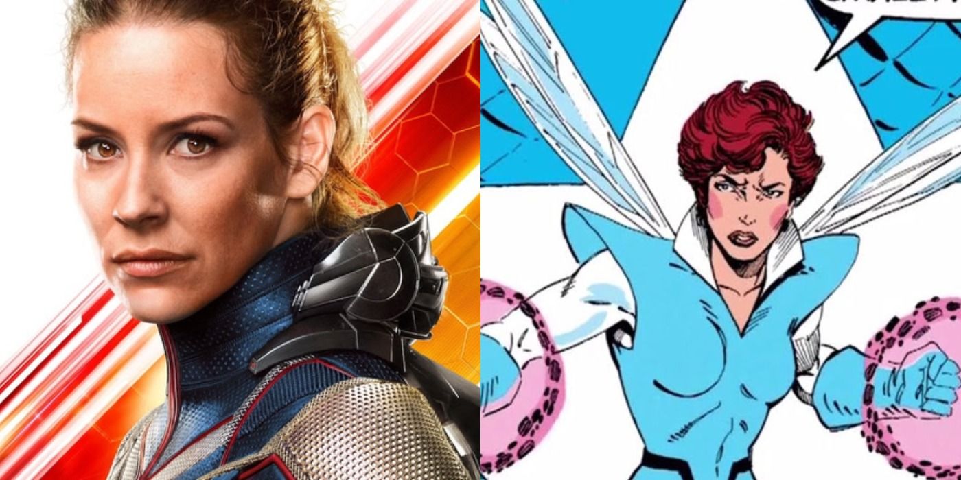 Split image of The Wasp from MCU and from Marvel Comics.