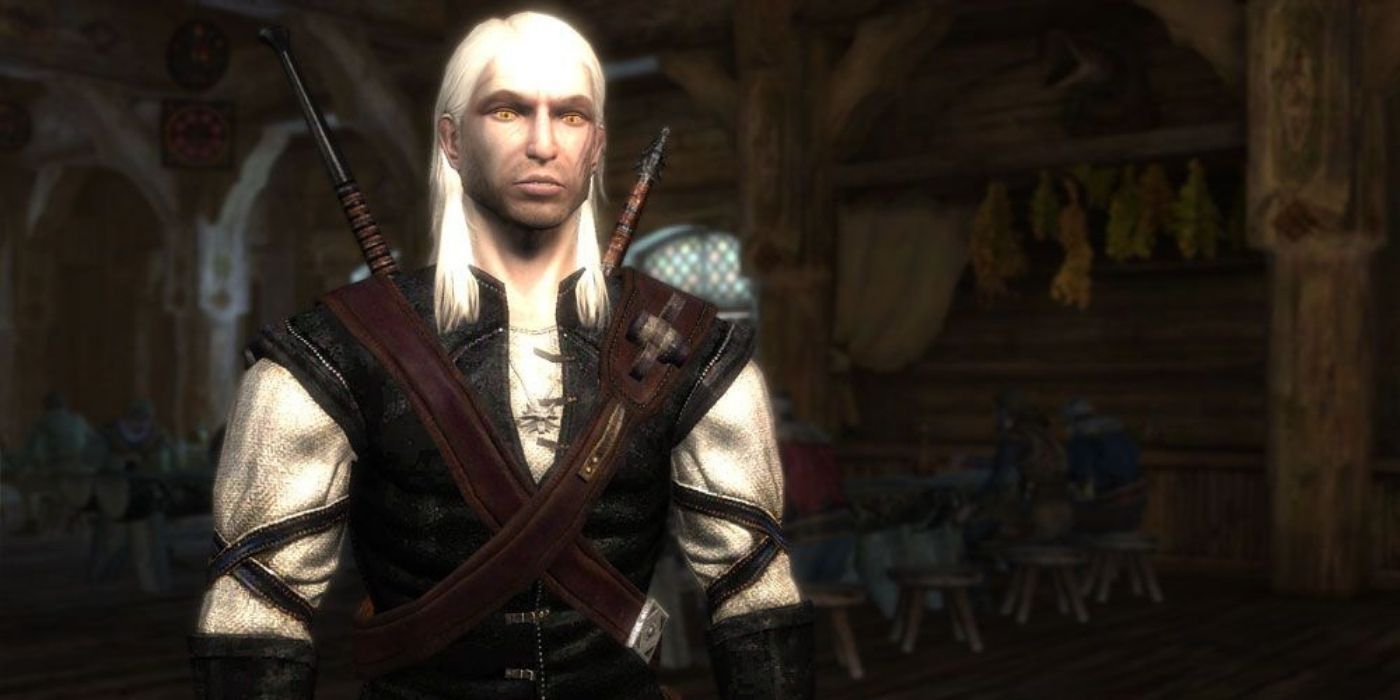 Geralt of Rivia in a tavern in The Witcher