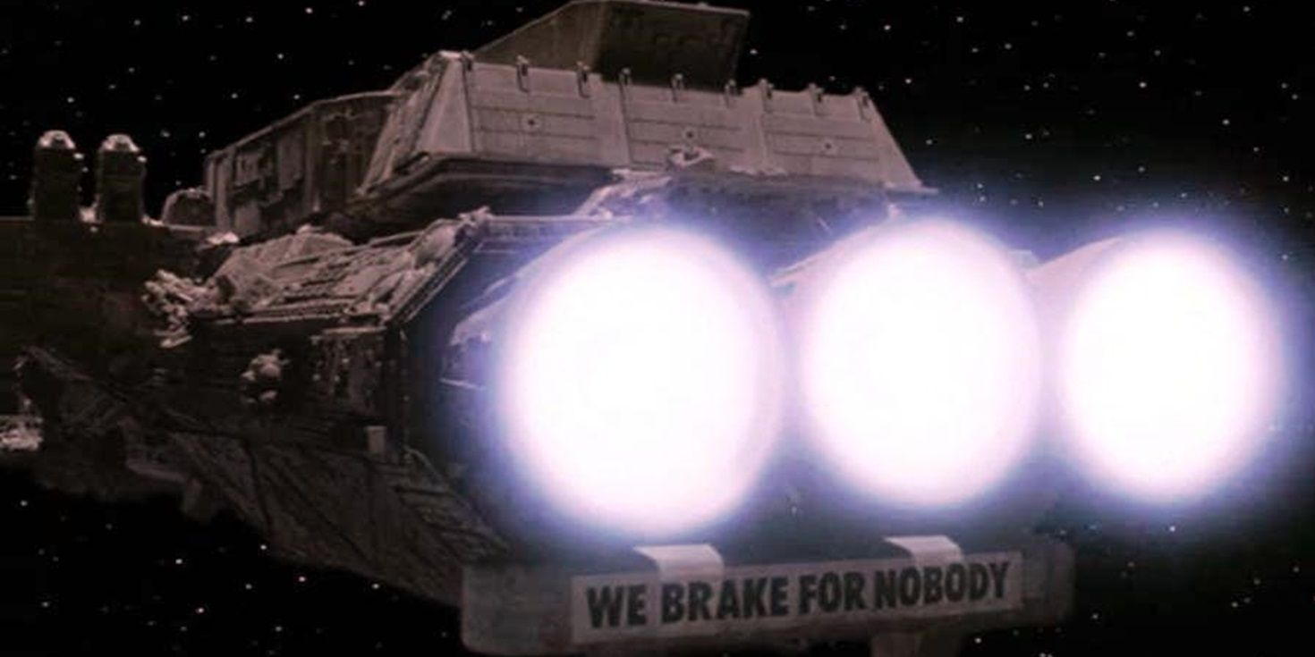 The bumper sticker at the beginning of Spaceballs
