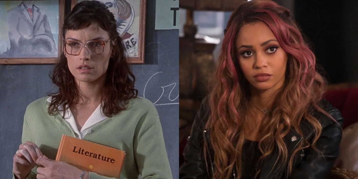 A split image depicts Famke Jansen as Miss Burke in The Faculty and Vanessa Morgan as Toni in Riverdale