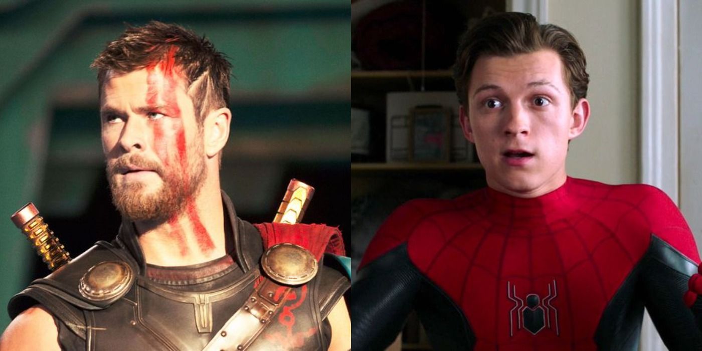 Split image of Thor in Thor: Ragnarok and Peter Parker in Spider-Man: Homecoming