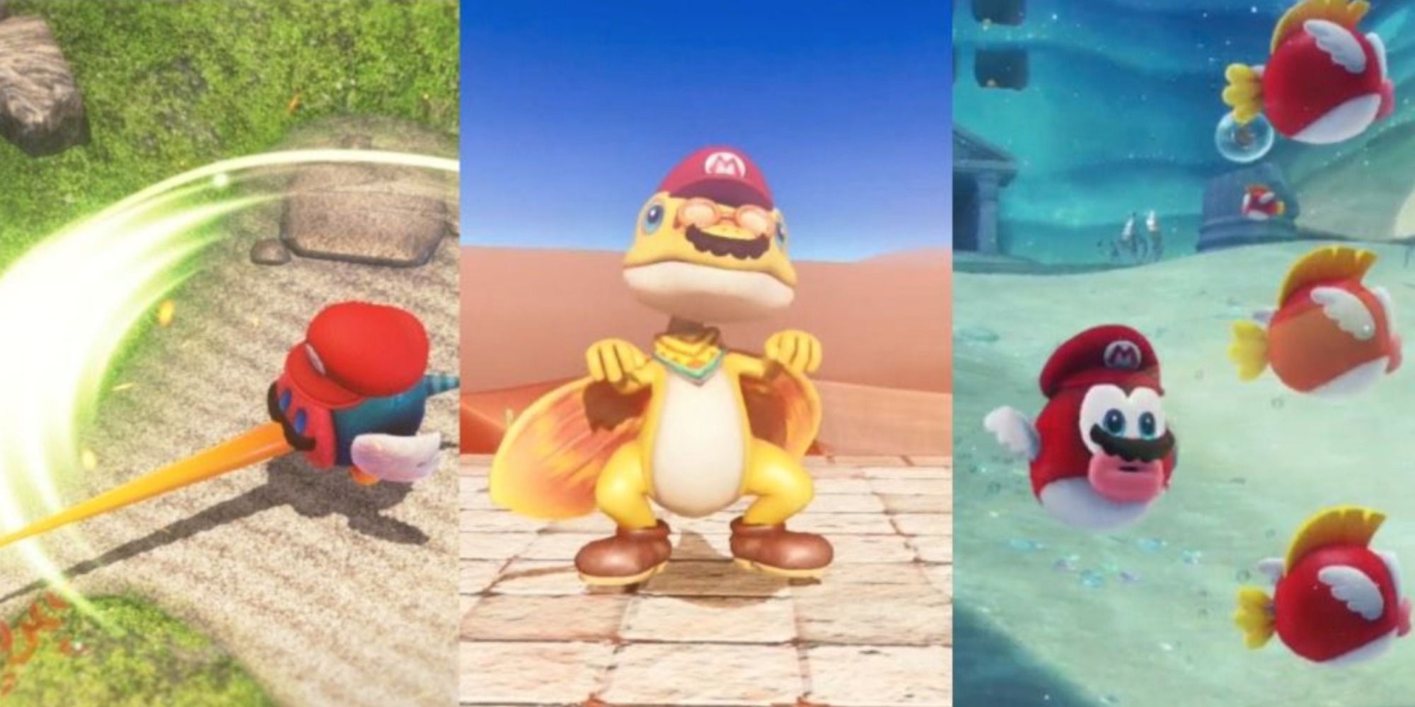 Three side by side images of the best captures in Super Mario Odyssey