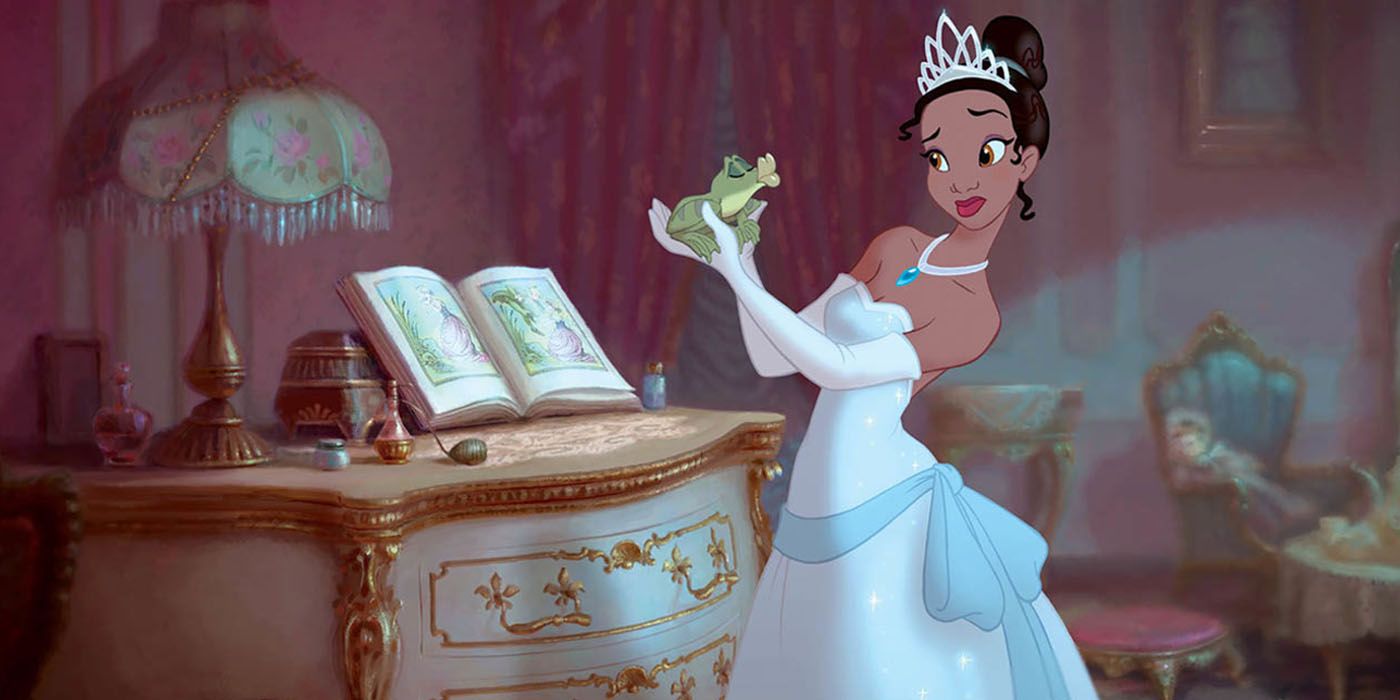 Tiana and frog Naveen in Princess and the Frog