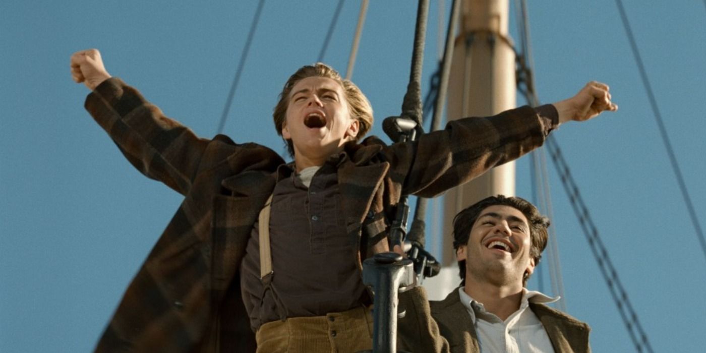 Jack Dawson screams at the front of the Titanic