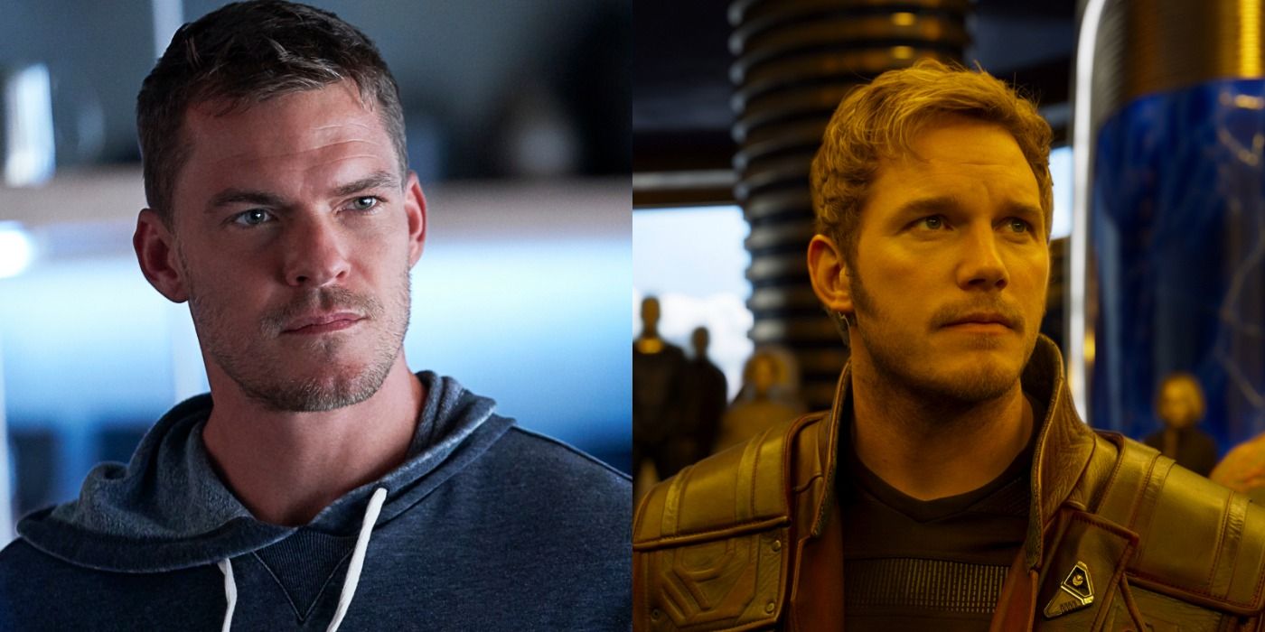 A split image depicts Hawk in Titans and Star-Lord in the MCU